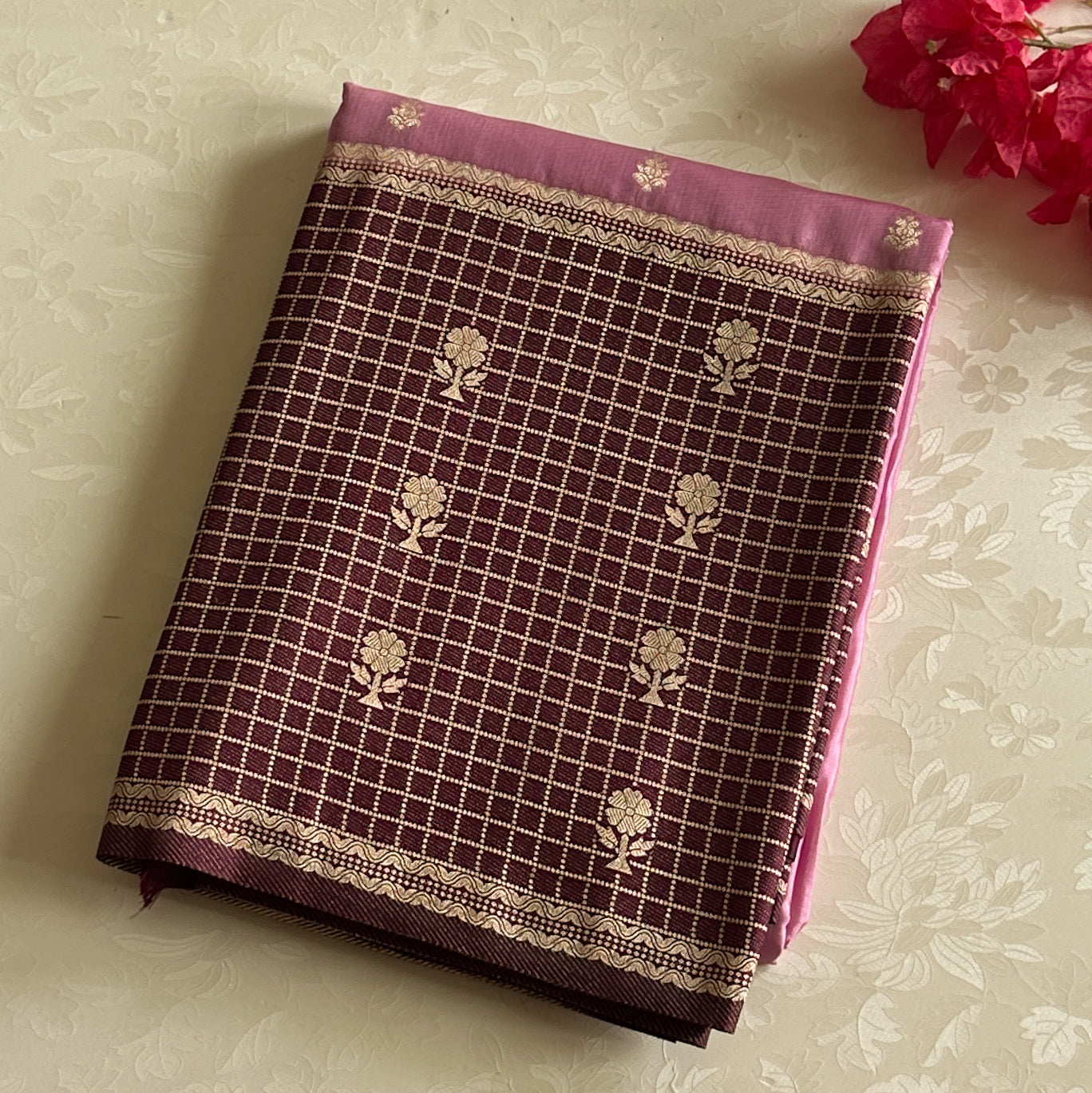 Pastel Pink Magenta Pallu Gold Buti Saree Traditional Festive Wear