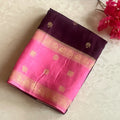 Fuchsia Plum Silk Saree Gold Woven Buti Contrast Border