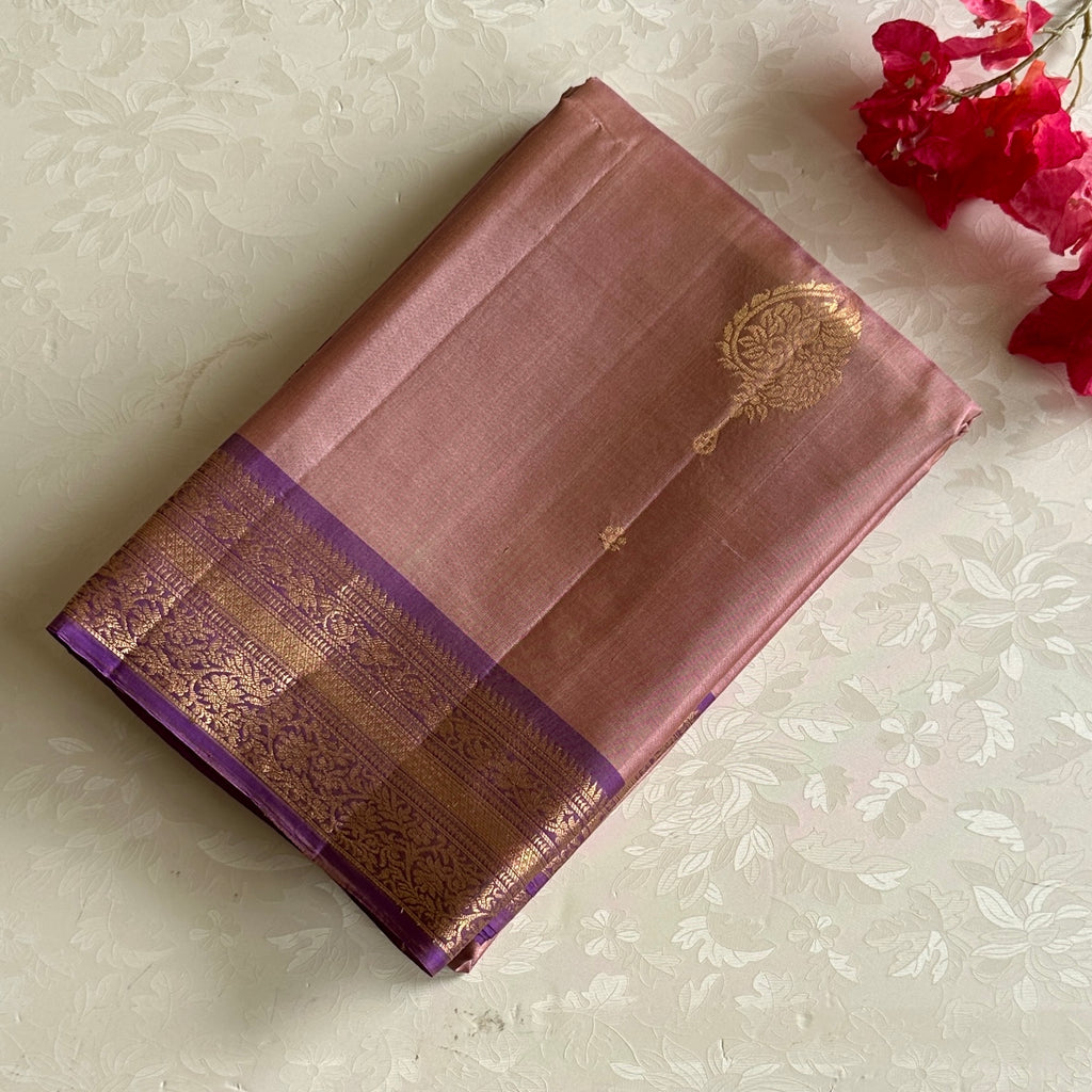 Rare Mauve Bronze Designer Pure Silk Saree Lavender Purple Zari Border Contrast Pallu