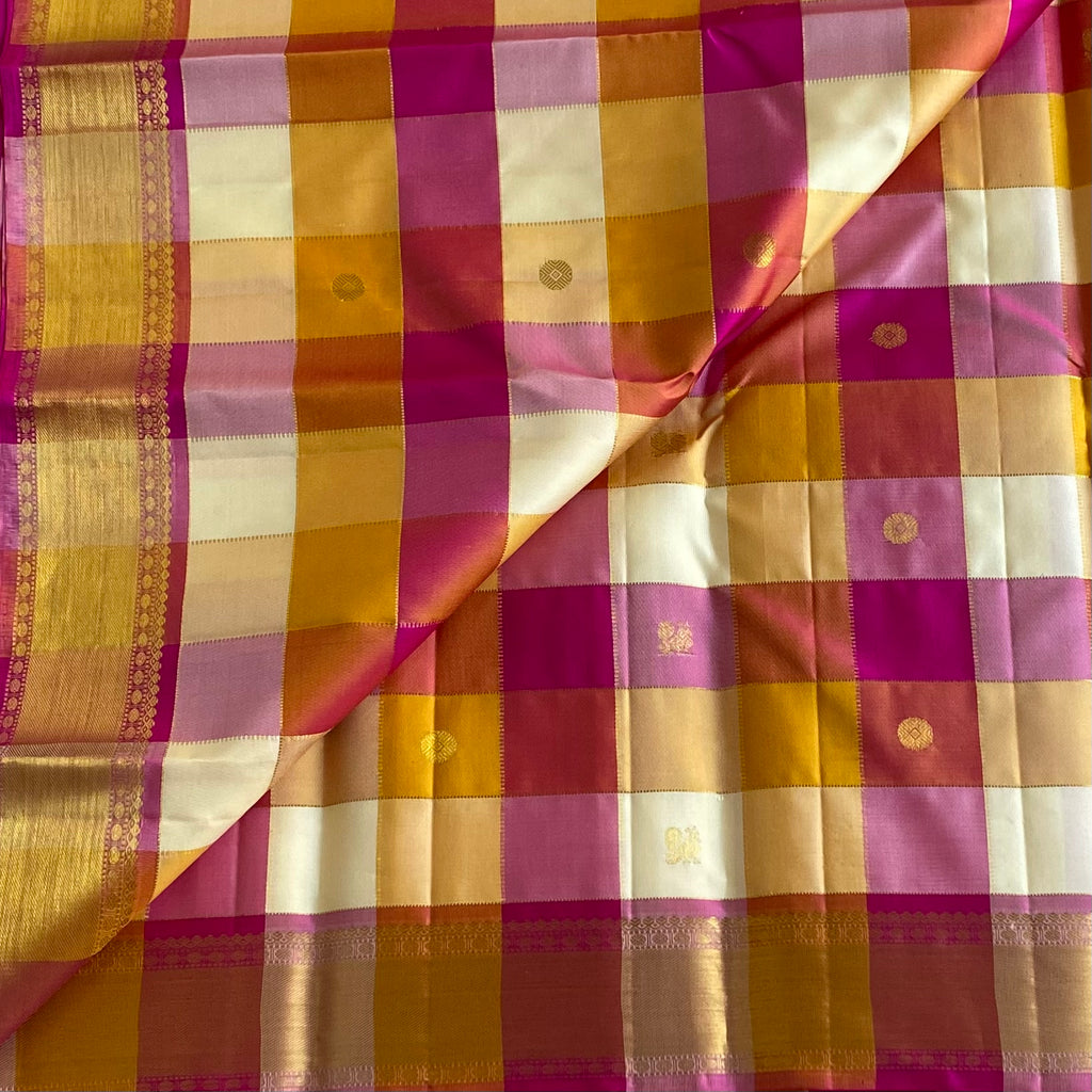 Multi Checkered Designer Pure Zari Kanjeevaram Stunner