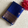Royal Blue Designer Pure Silk Saree With Antique Gold Pallu And Border