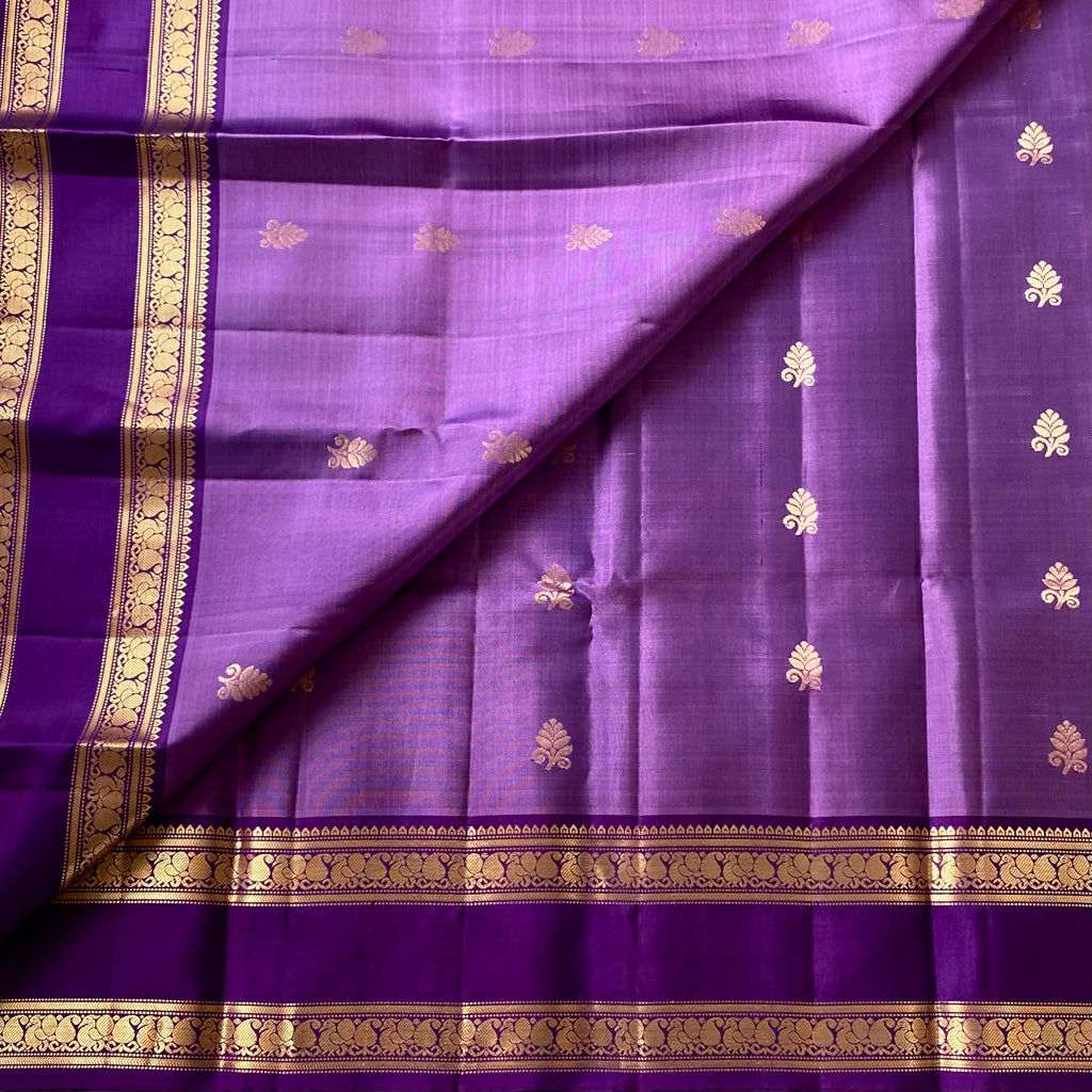 Royal Purple Silk Saree With Gold Brocade And Floral Border