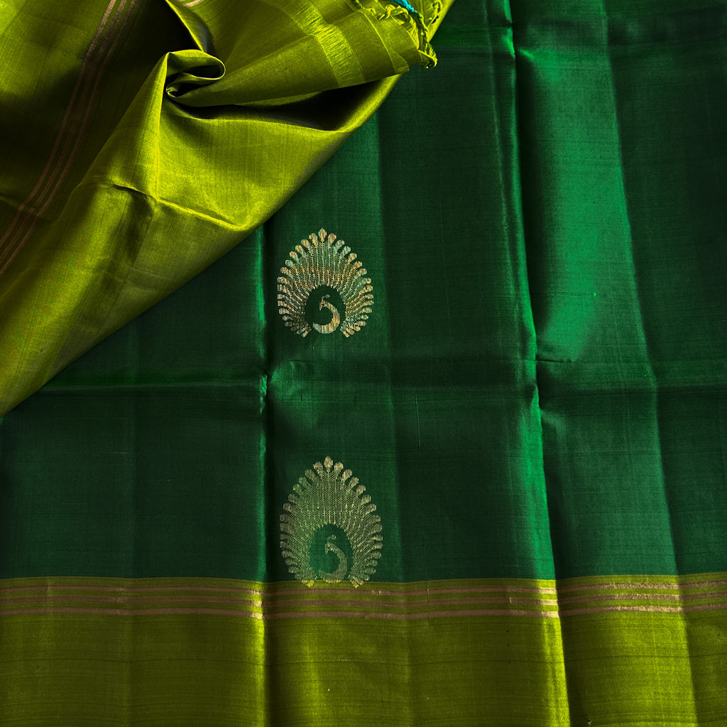 Emerald Lime Silk Saree Woven Zari Paisley Motif Traditional Festive