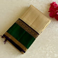 Beige Micro Checkered Kanjeevaram Pure Zari Silk Brinjal Purple With Emerald Borders