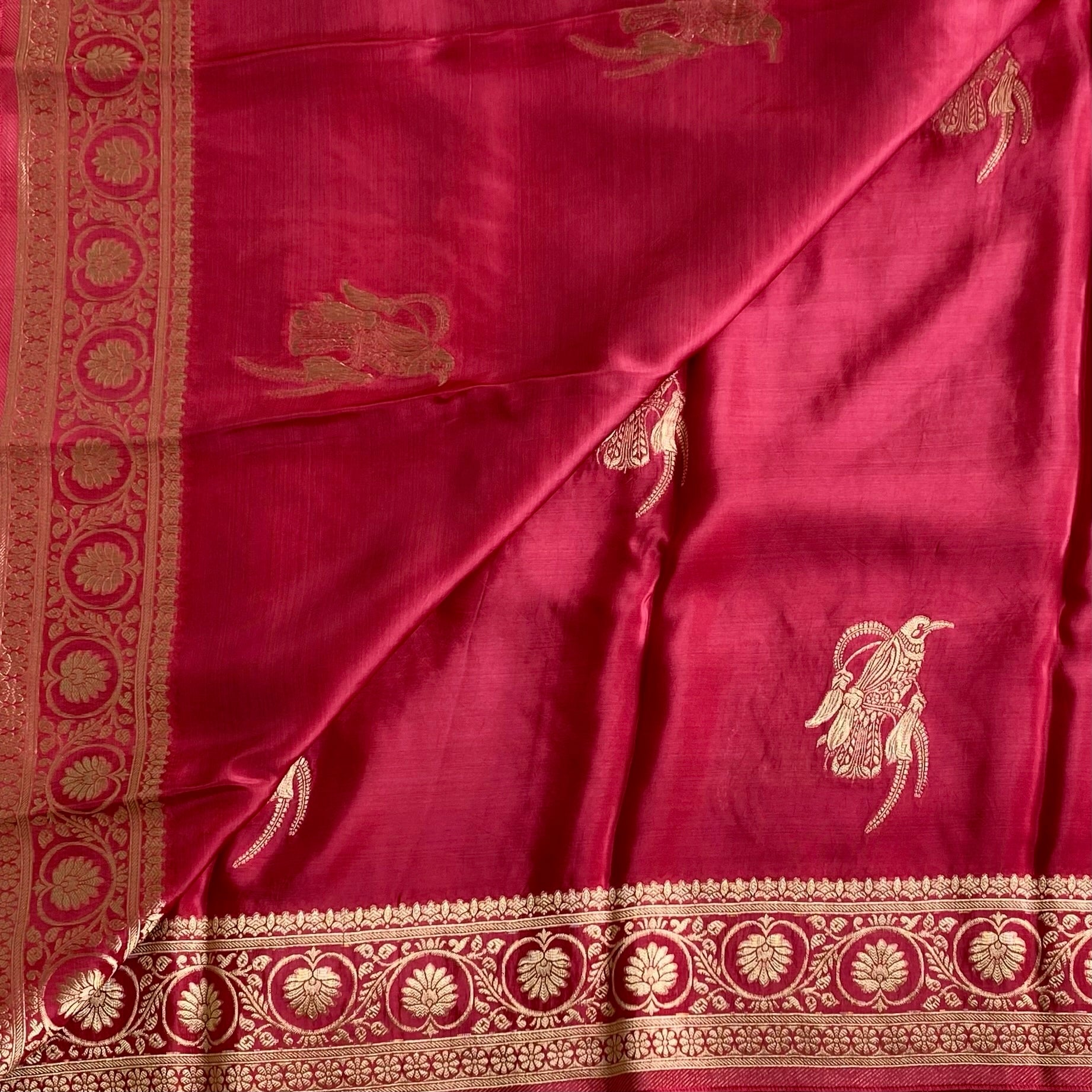 Rose Pink Soft Crepe Silk Saree With Wine Designer Blouse