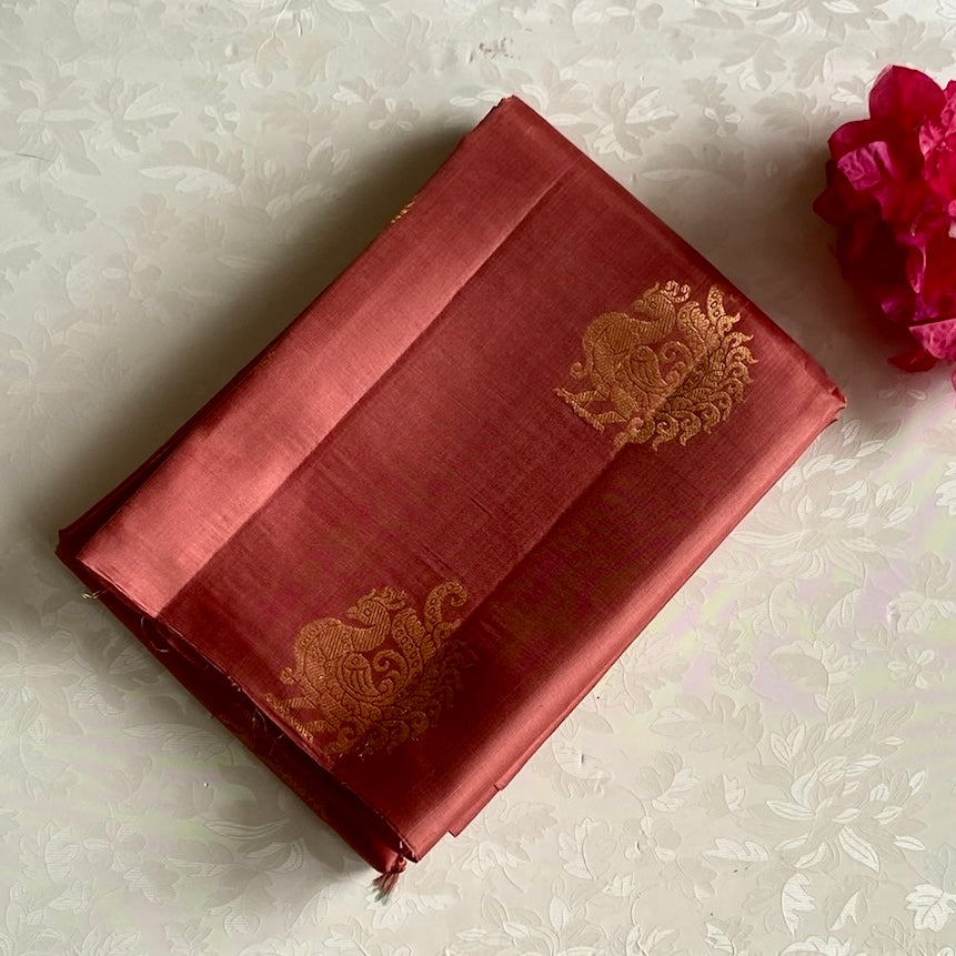 Bronze Copper Designer Pure Silk Saree With Designer Zari Pallu