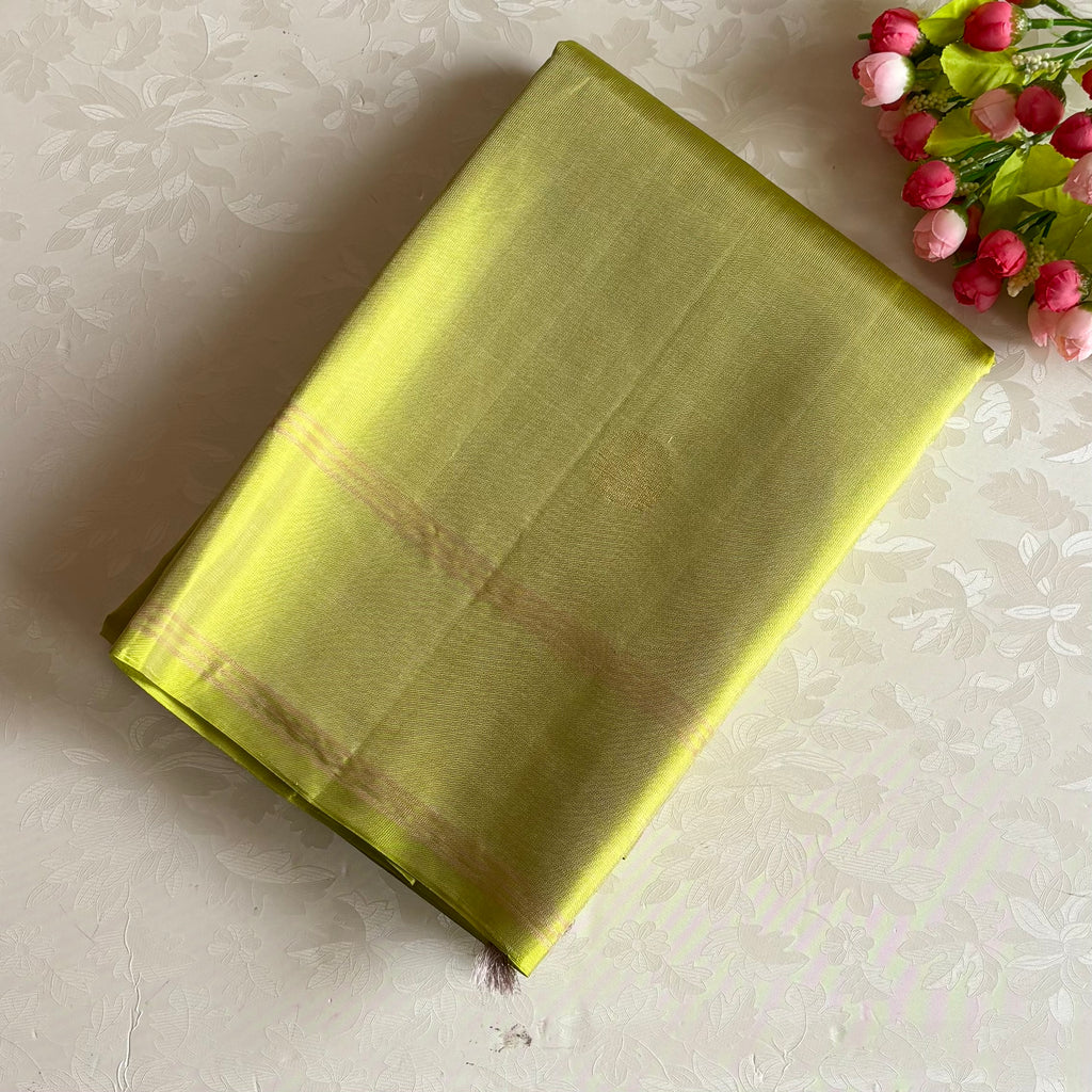 Light Dreamy Green Designer Pure Silk Saree With Taupe Brown Pallu