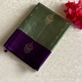 Sage Green Designer Pure Silk Saree With Royal Purple Pallu