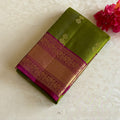 Rich Parrot Green Designer Pure Silk Saree With Deep Magenta  Pallu