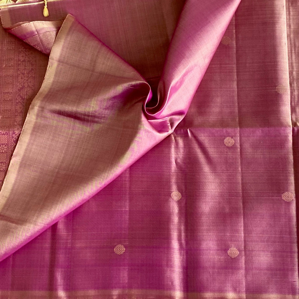 Magenta Gold Designer Pure Silk Saree With Purple Pallu