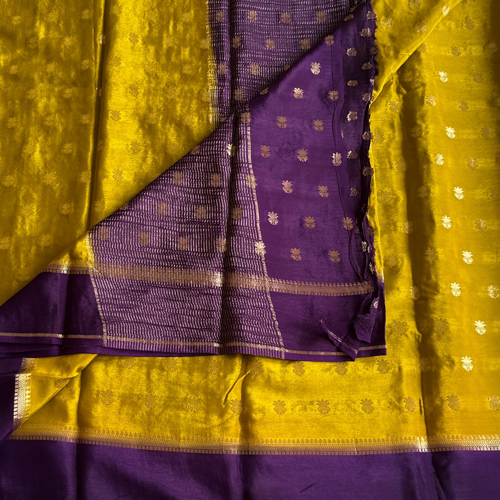 Lime green with deep purple soft crepe silk