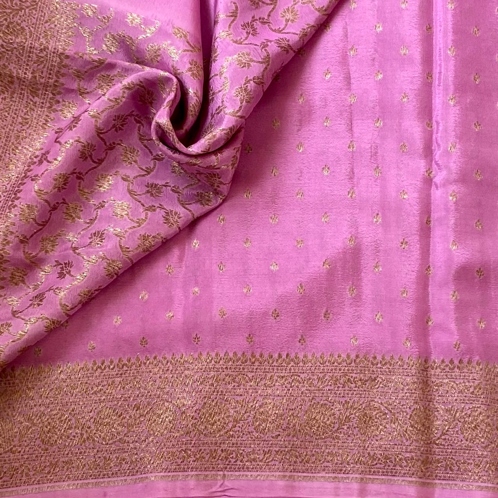 Orchid Pink Banarasi Silk Saree With Intricate Gold Zari Work