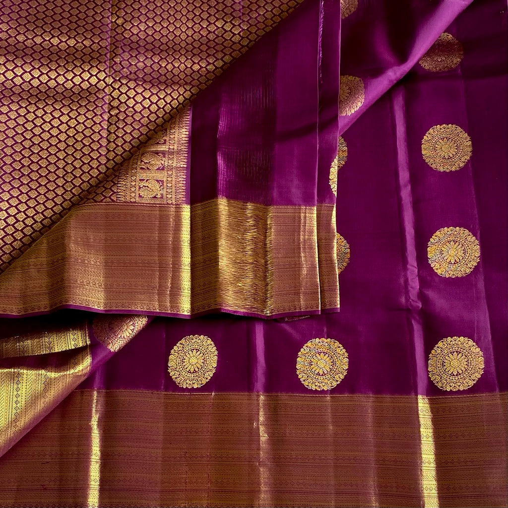 Rich Magenta Designer Pure Silk Saree With Antique Gold Border