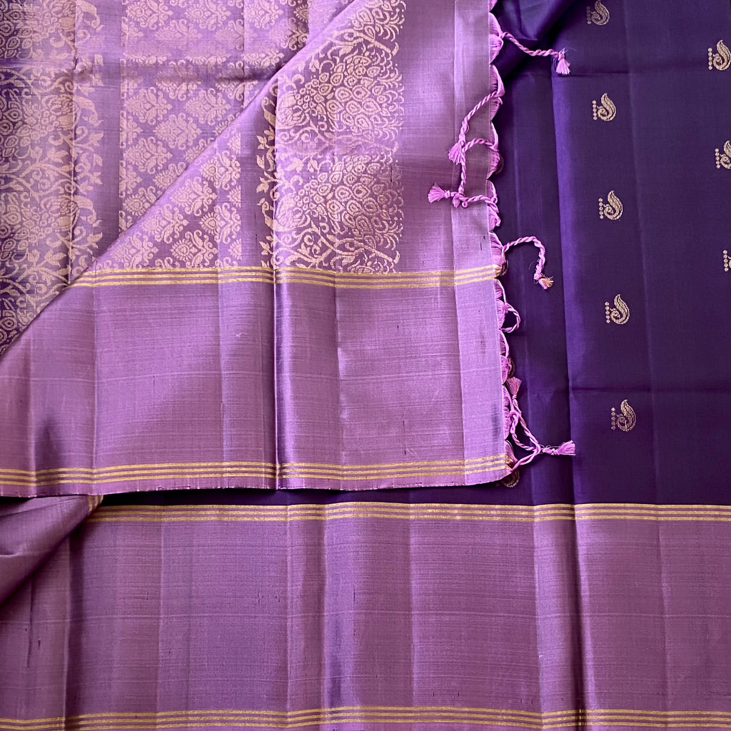Elegant Amethyst Purple Silk Saree Antique Gold Paisley Brocade Pallu