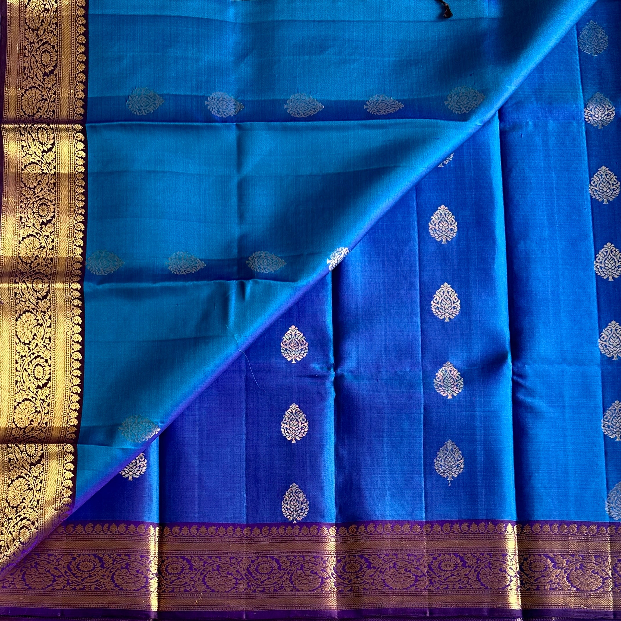 Cobalt Blue Silk Saree Royal Purple Zari Pallu And Border