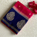 Rani Pink Soft Tussar Silk Saree With Navy Blue Pallu