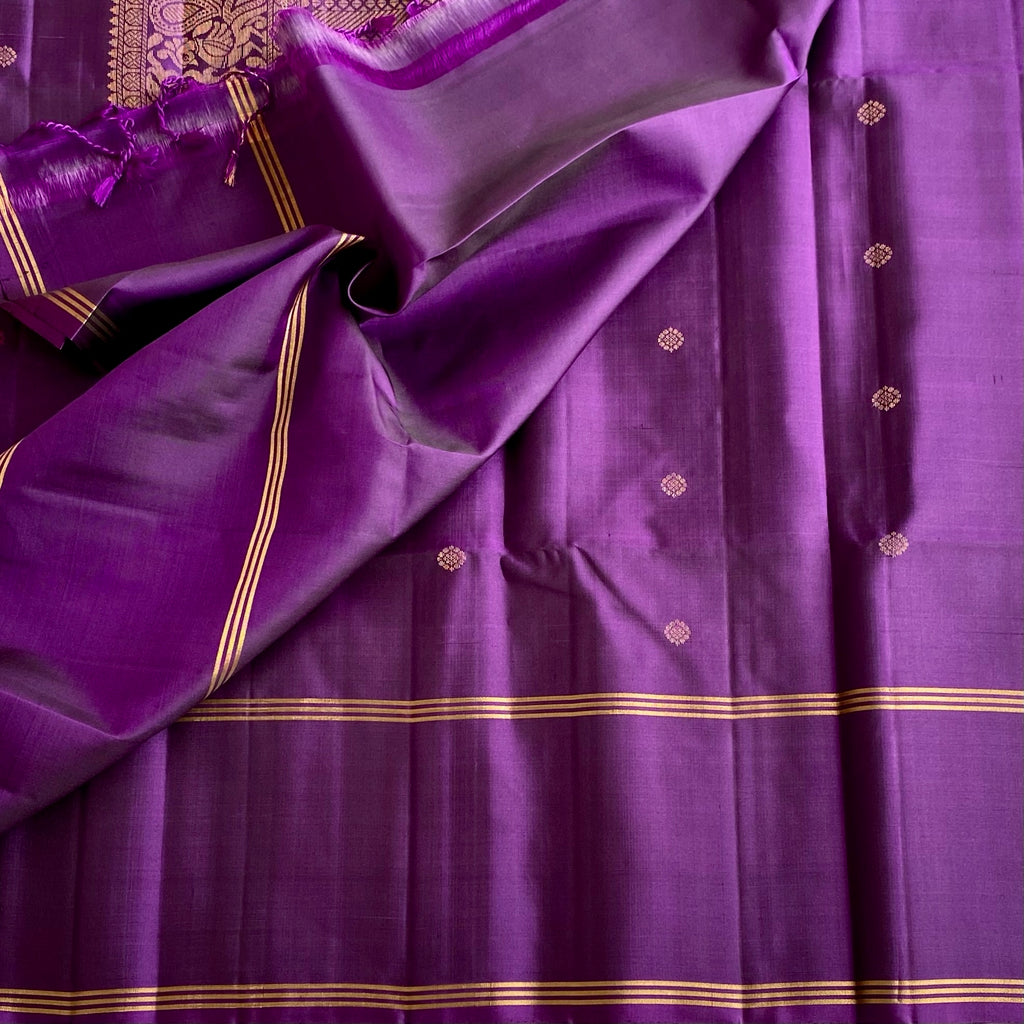 Royal Purple Designer Pure Silk Saree With Antique Gold Zari Pallu