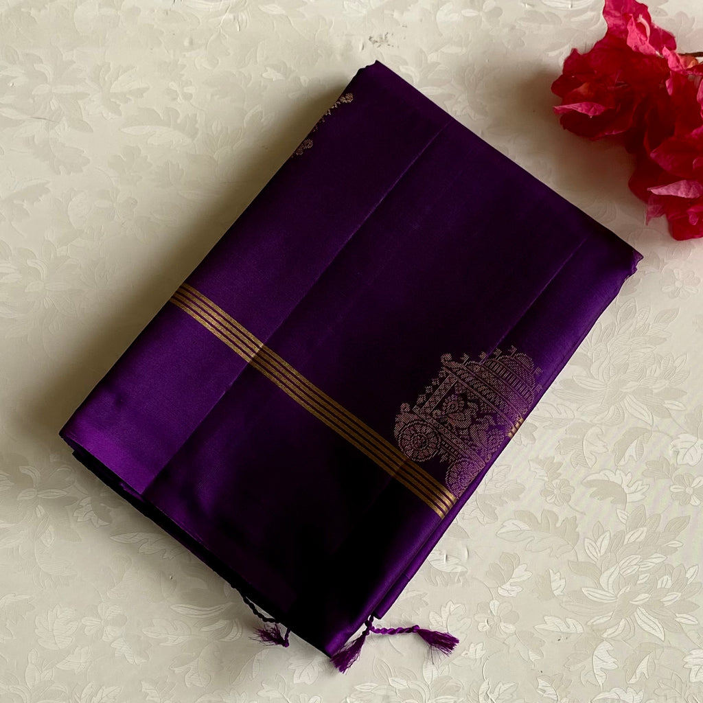 Royal Purple Designer Pure Silk With Metallic Gold Zari