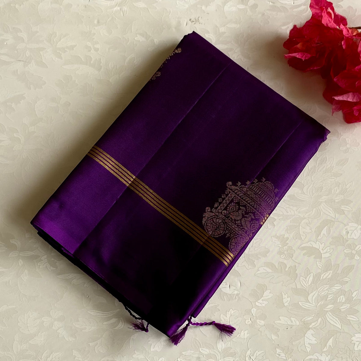 Royal Purple Designer Pure Silk With Metallic Gold Zari