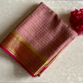Blush Pink Mysore Crepe Silk Saree With Rani Pink Pallu