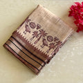 Ecru Mauve Brown Handloom Bird Motif Tassel Pallu Saree Elegant