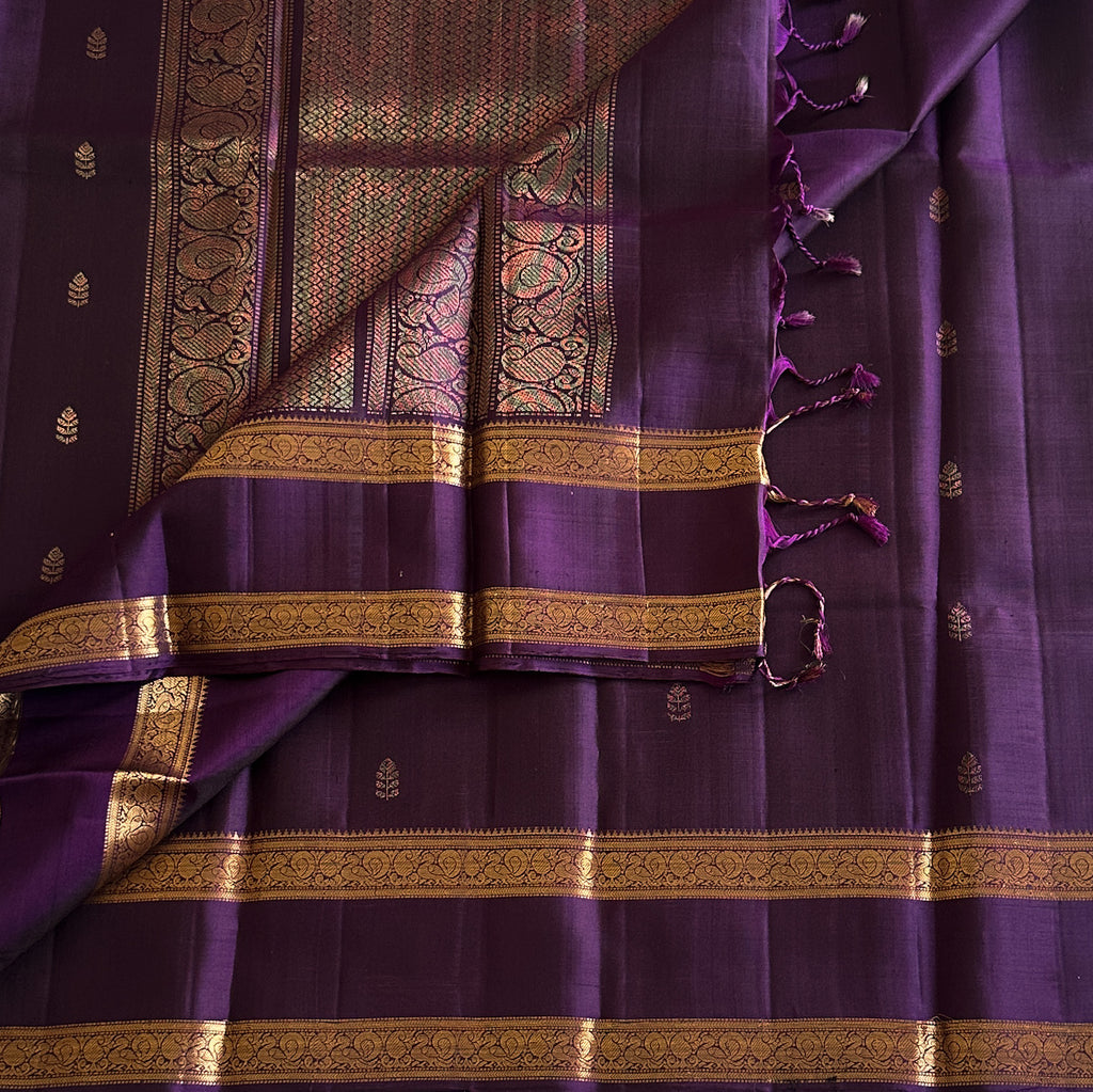 Royal Purple Silk Saree With Gold Zari Border And Pallu