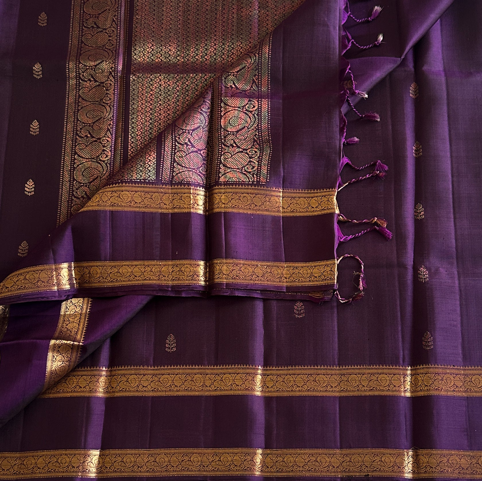 Royal Purple Silk Saree With Gold Zari Border And Pallu