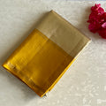Mustard Yellow Designer Pure Silk Saree With Champagne Beige Contrast