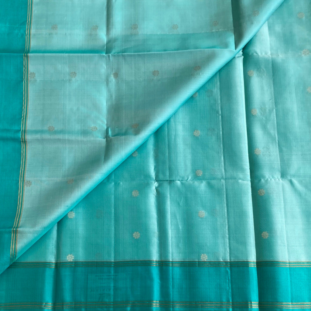 Dreamy Aqua Blue With Turquoise Blue Designer Pure Silk