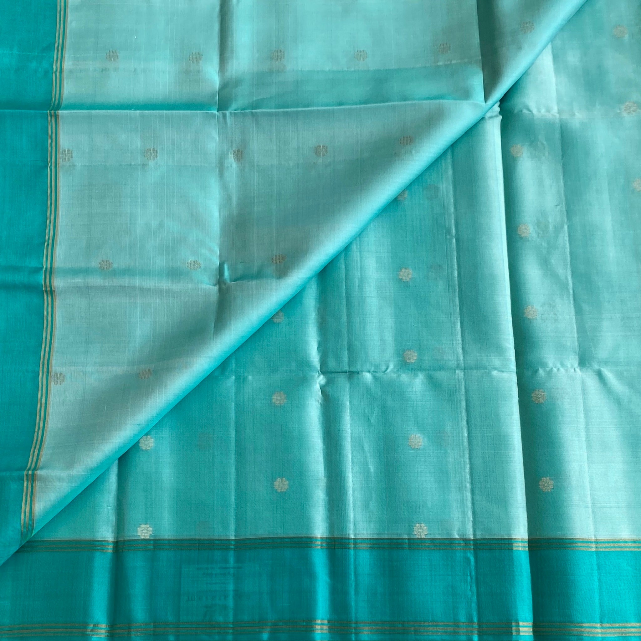 Dreamy Aqua Blue With Turquoise Blue Designer Pure Silk