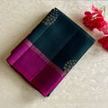 Peacock Green Designer Pure Silk Saree Fuchsia Pink Zari Border