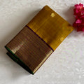 Mustard Yellow Kanjeevaram Pure Zari Silk Saree With Deep Maroon Pallu