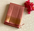Dusty Rose Woven Saree Gold Brocade Border Lattice Motif Traditional