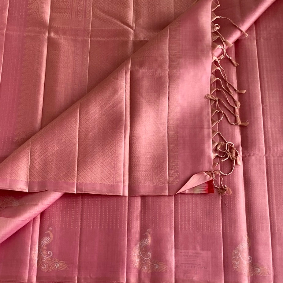 Dusty Rose Designer Pure Silk Saree With Light Gold Pallu