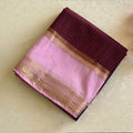 Traditional Maroon Pink Silk Saree With Gold Brocade Zari Border