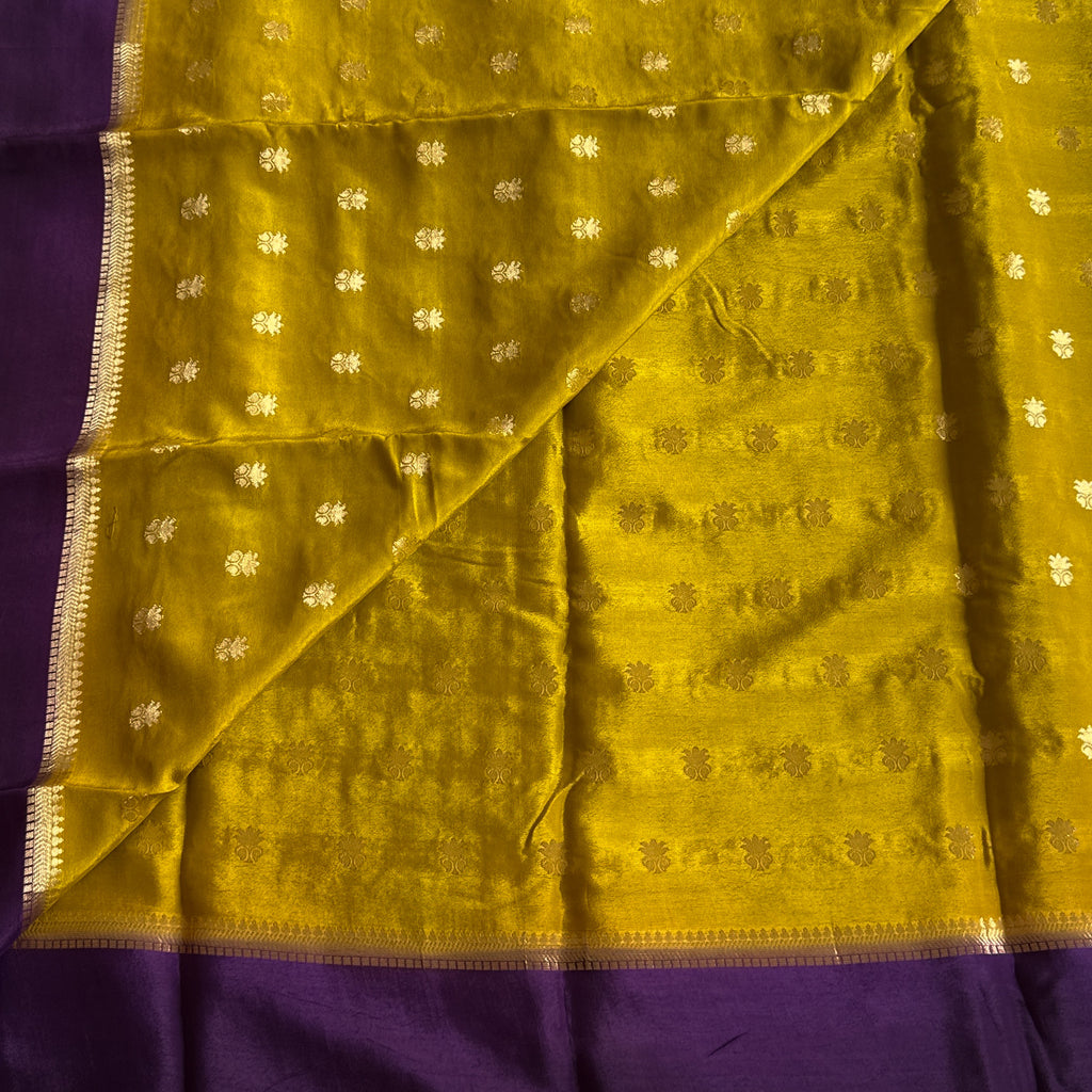 Lime green with deep purple soft crepe silk