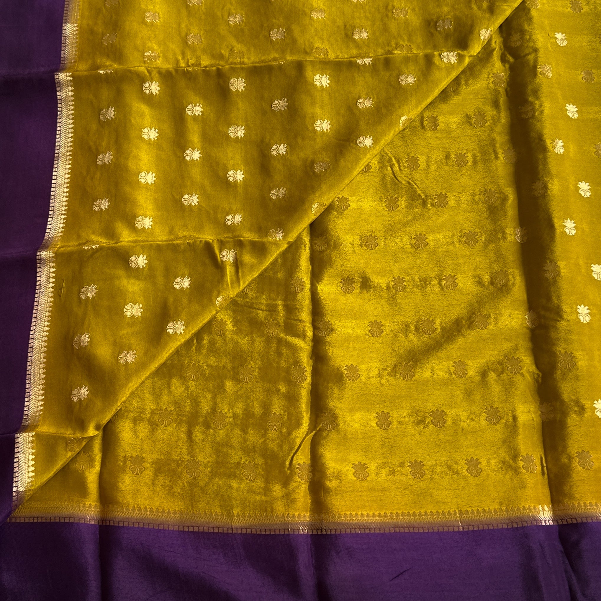 Lime green with deep purple soft crepe silk