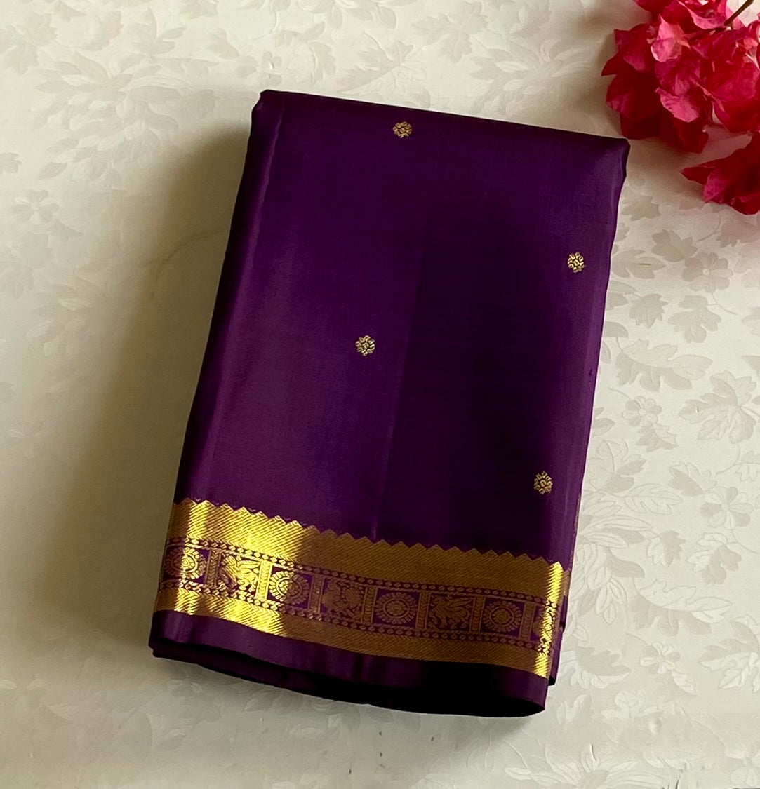 Royal Purple Woven Saree Gold Zari Brocade Border For Wedding