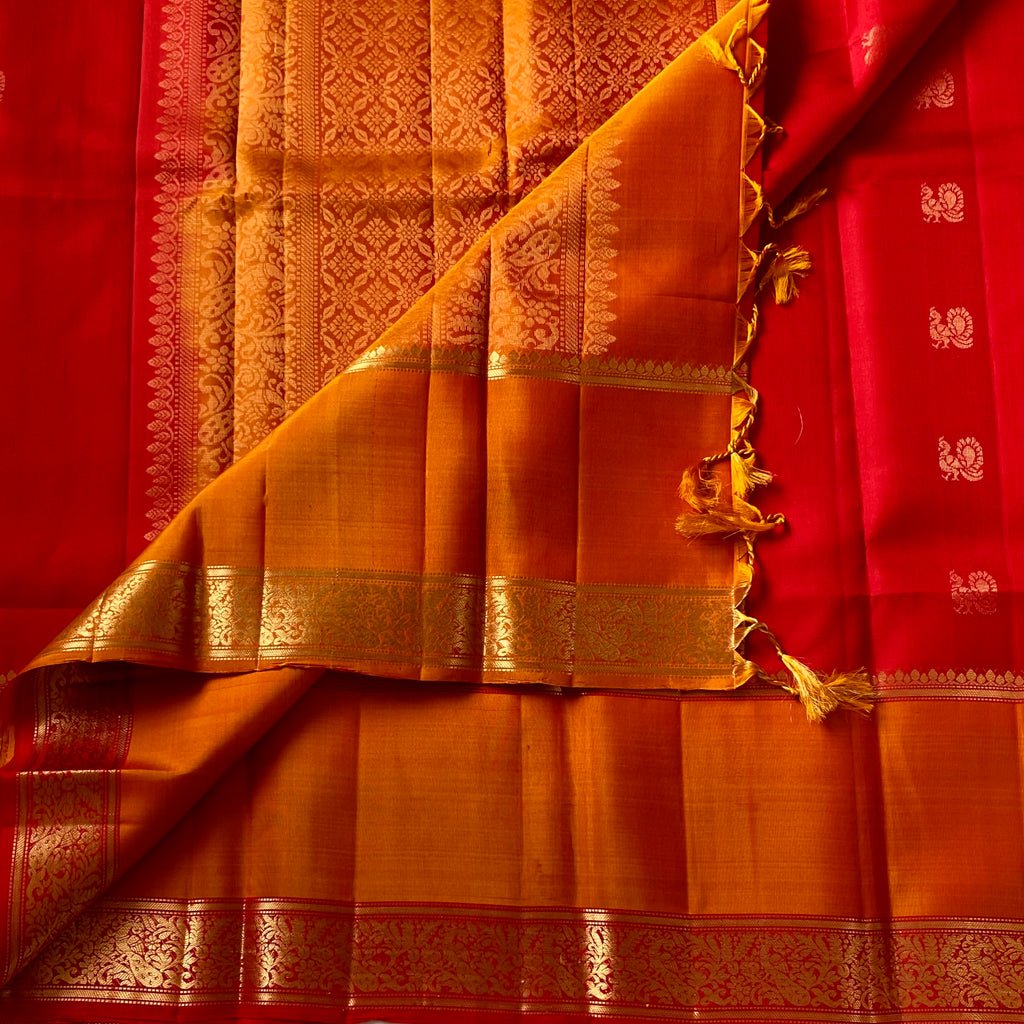 Navi • Crimson Red with sunset orange new combo in designer pure silk