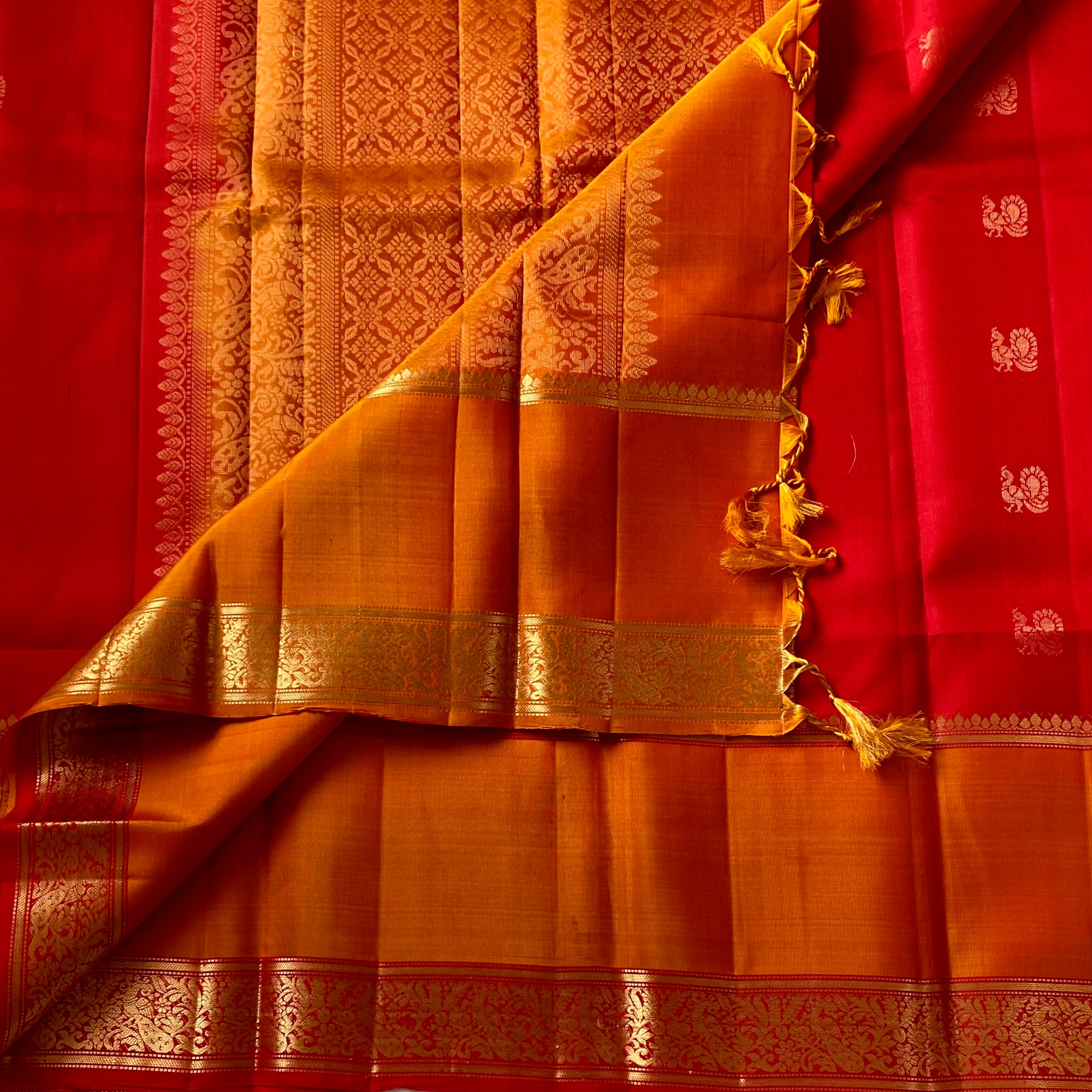 Navi • Crimson Red with sunset orange new combo in designer pure silk