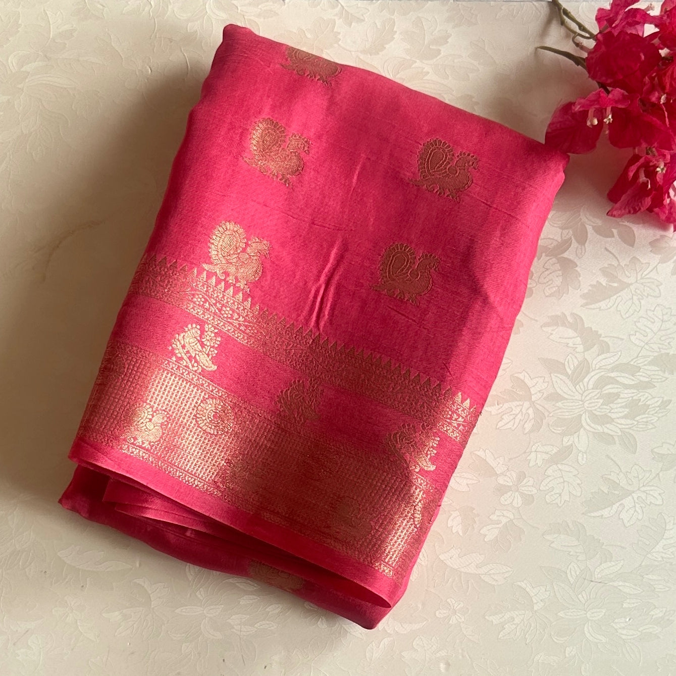 Magenta Gold Zari Buta Saree Traditional Wedding Elegant Designer Drape