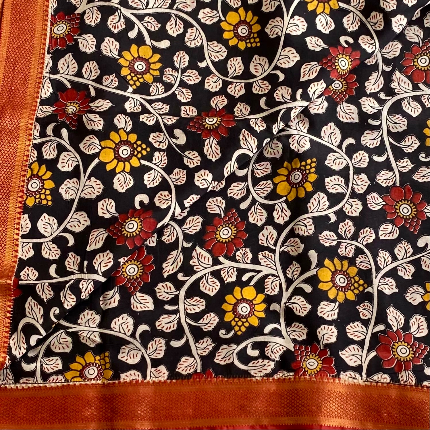 Kalamkari Designer Cotton Silk Saree With Antique Ivory Pallu