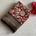 Dark Red Soft Tussar Silk Saree With Black Pallu