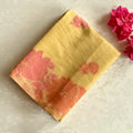 Light Mustard Floral Saree Peach Pink Pallu Yellow Tassels Soft
