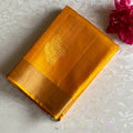 Golden Yellow Designer Pure Silk Saree With Teal Green Pallu