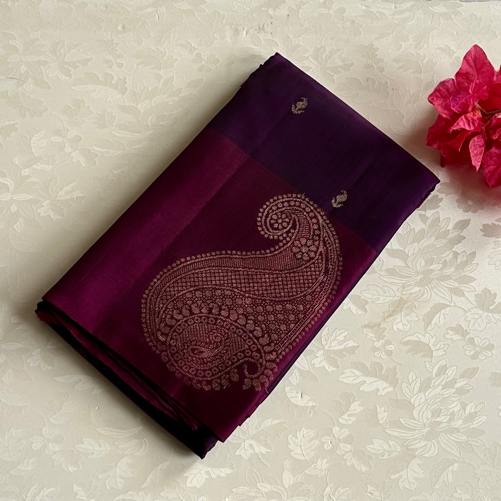 Traditional Plum Magenta Silk Saree Gold Zari Paisley Wedding Wear