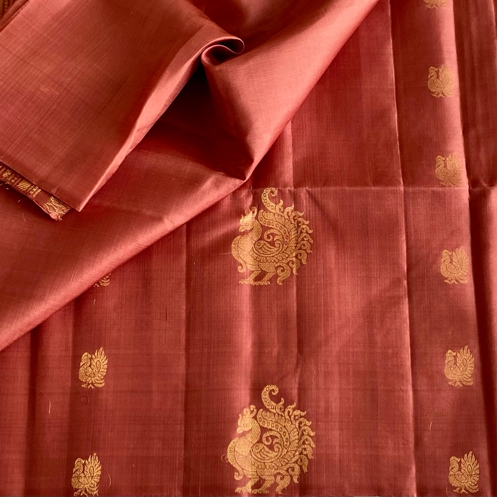 Bronze Copper Designer Pure Silk Saree With Designer Zari Pallu