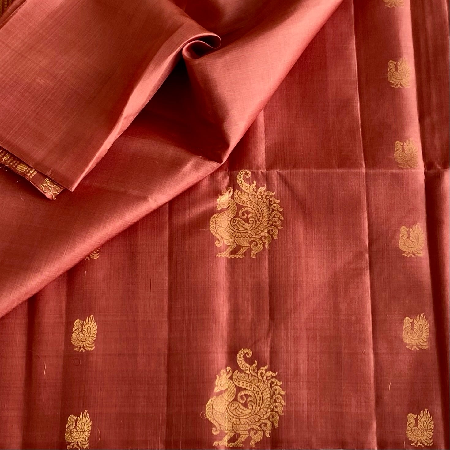Bronze Copper Designer Pure Silk Saree With Designer Zari Pallu