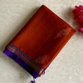 Burnt Orange Designer Pure Silk Saree With Royal Purple Pallu