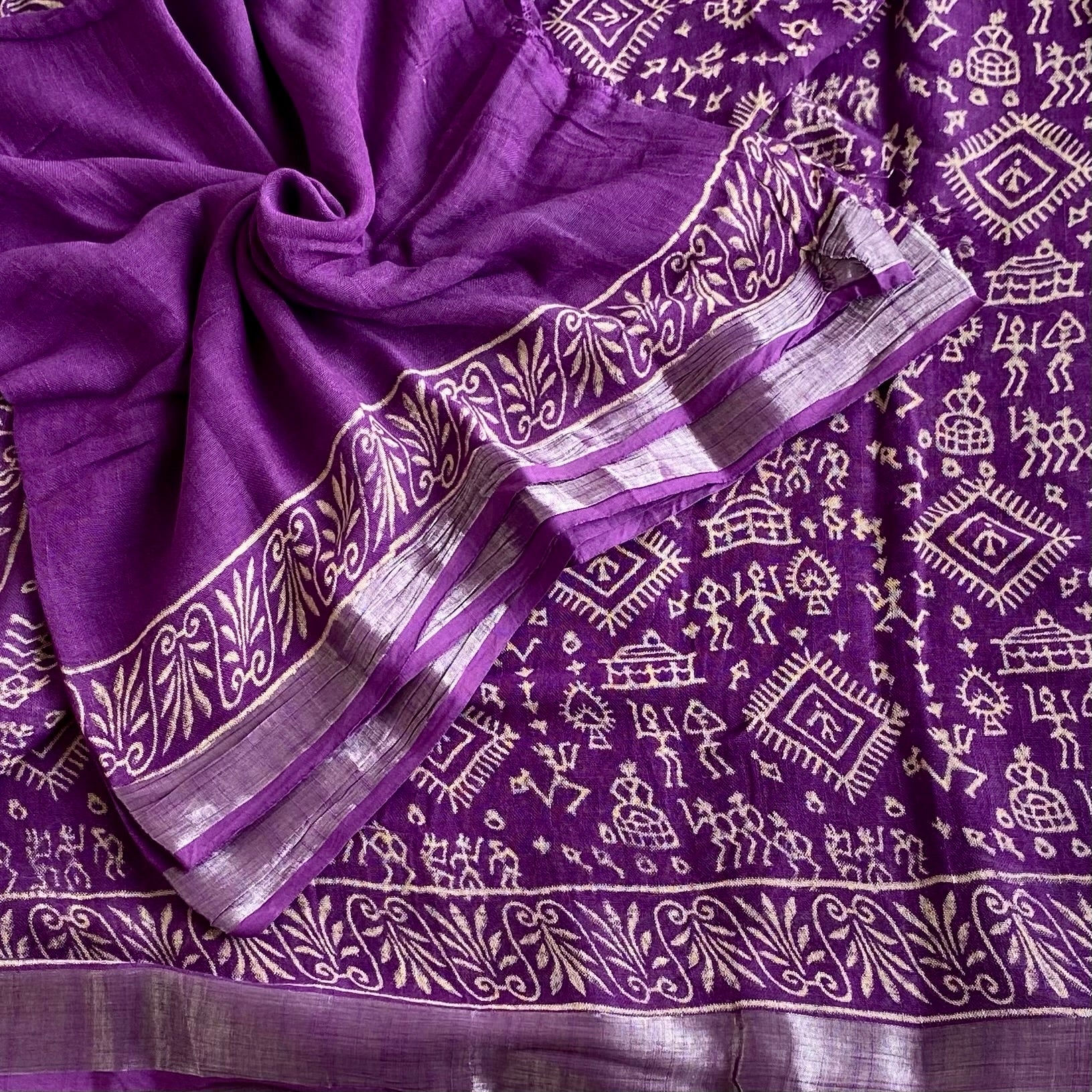 Pretty in Purple - Block Printed Soft Linen With Warli Prints
